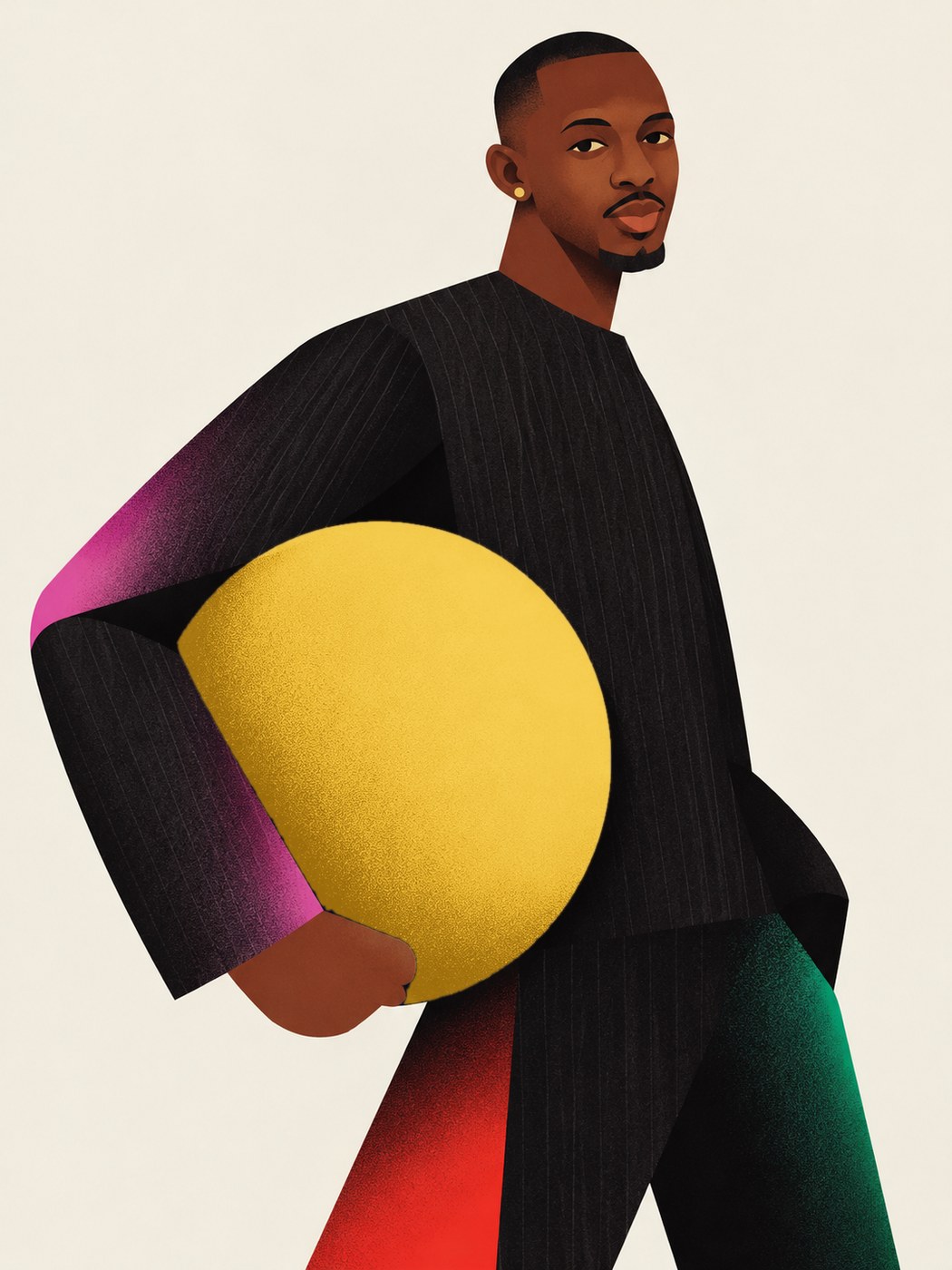 Illustrated portrait of Ambrose Othniel carrying a yellow sphere